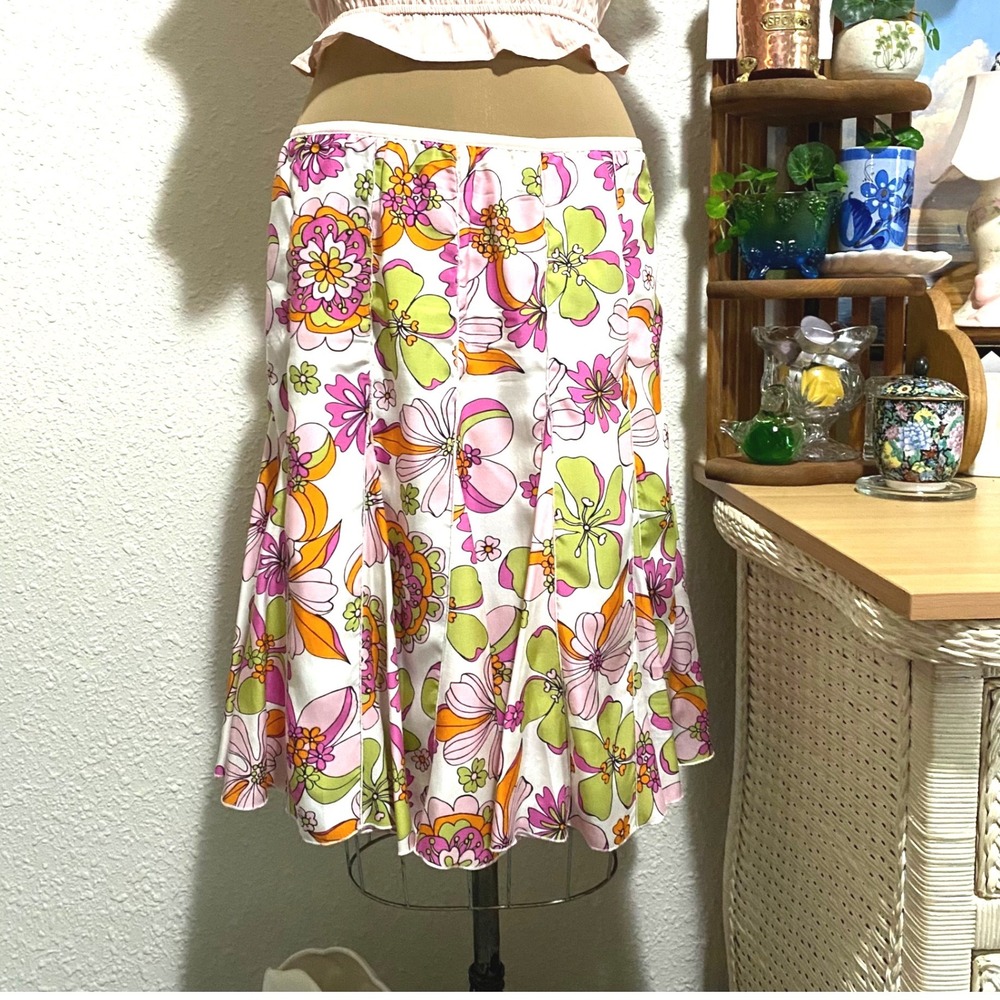 Y2K Mary Lucille midi Skirt whimsy Retro Psychedelic Women Floral 10 Pink Green